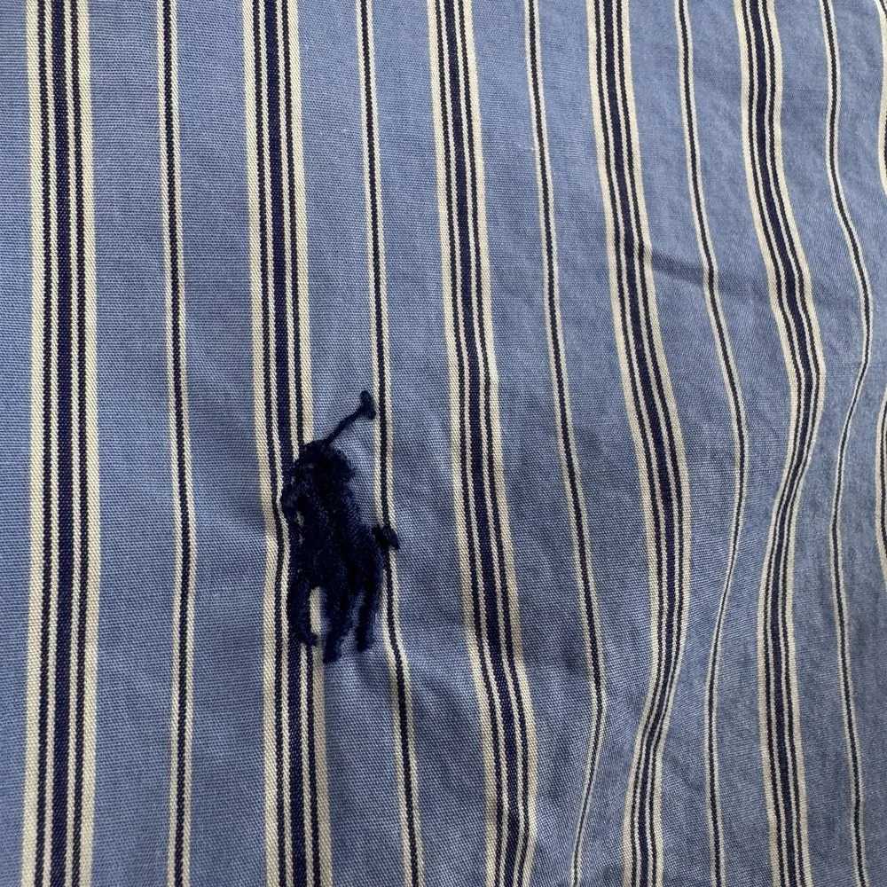 Polo Ralph Lauren Button Down Shirt Mens Large Blue Striped Cotton Pony